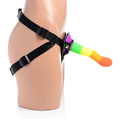 XR Brands Proud Rainbow Silicone Dildo with Harness and Vibrating Bullet