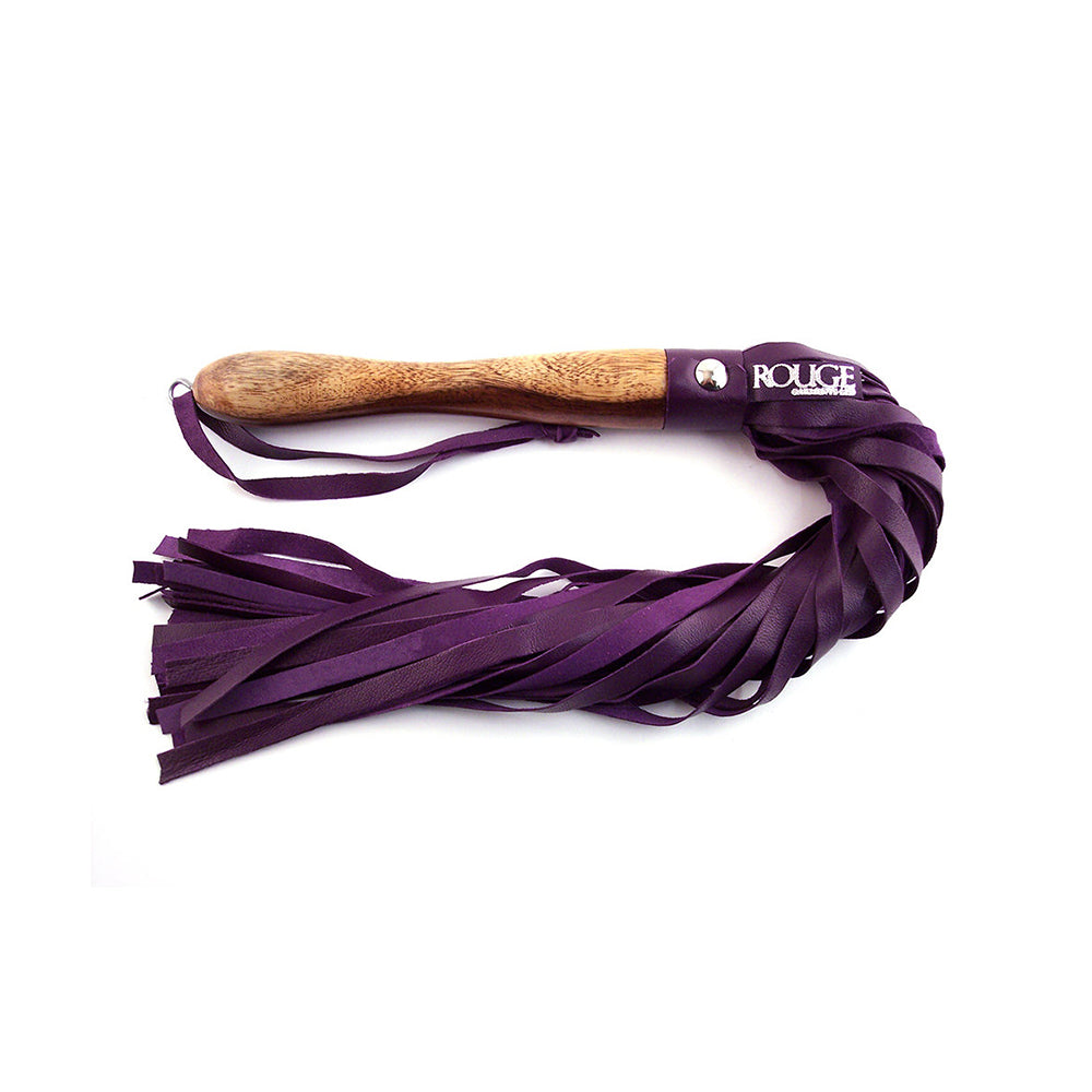 Rouge Wooden Handle Flogger - Purple - High-Quality Leather