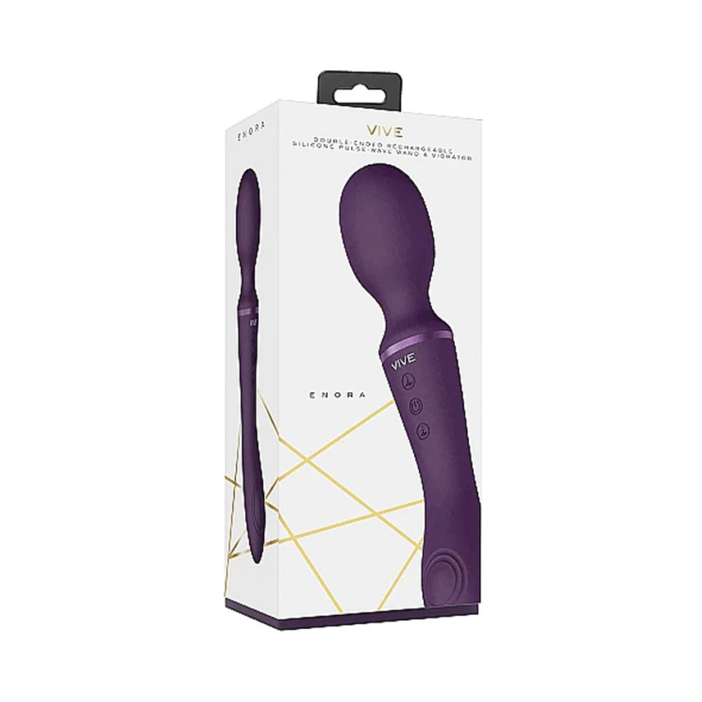 VIVE ENORA Rechargeable Dual-Ended Silicone Pulse-Wave G-Spot & Wand Vibrator - Purple