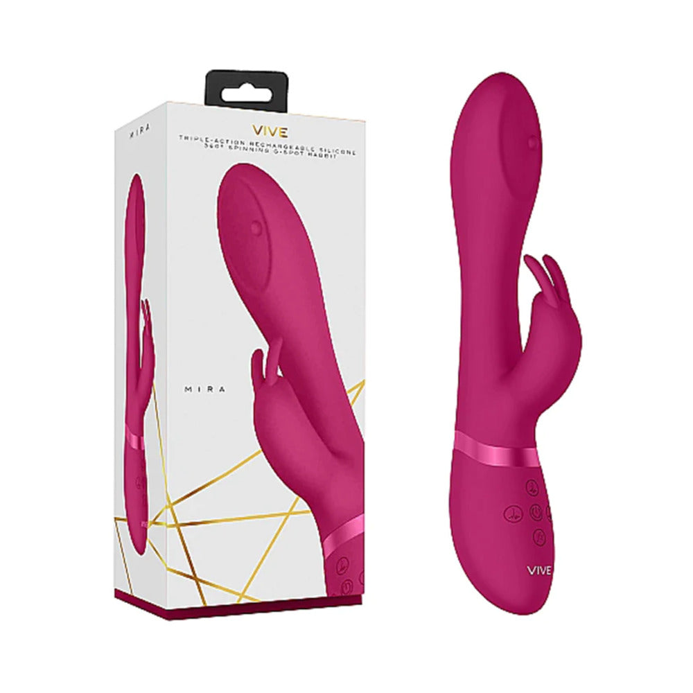 VIVE MIRA Rechargeable 360° Spinning Silicone Rabbit Vibrator – Pink