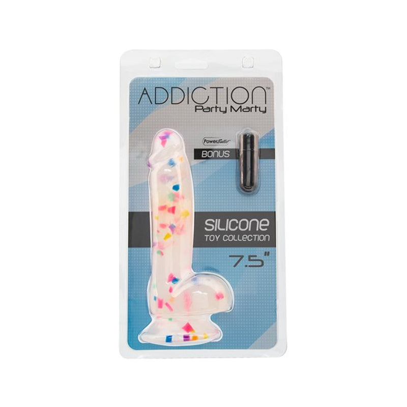 Addiction Party Marty 7.5 in. Dildo – Frosted Silicone with Rainbow Confetti