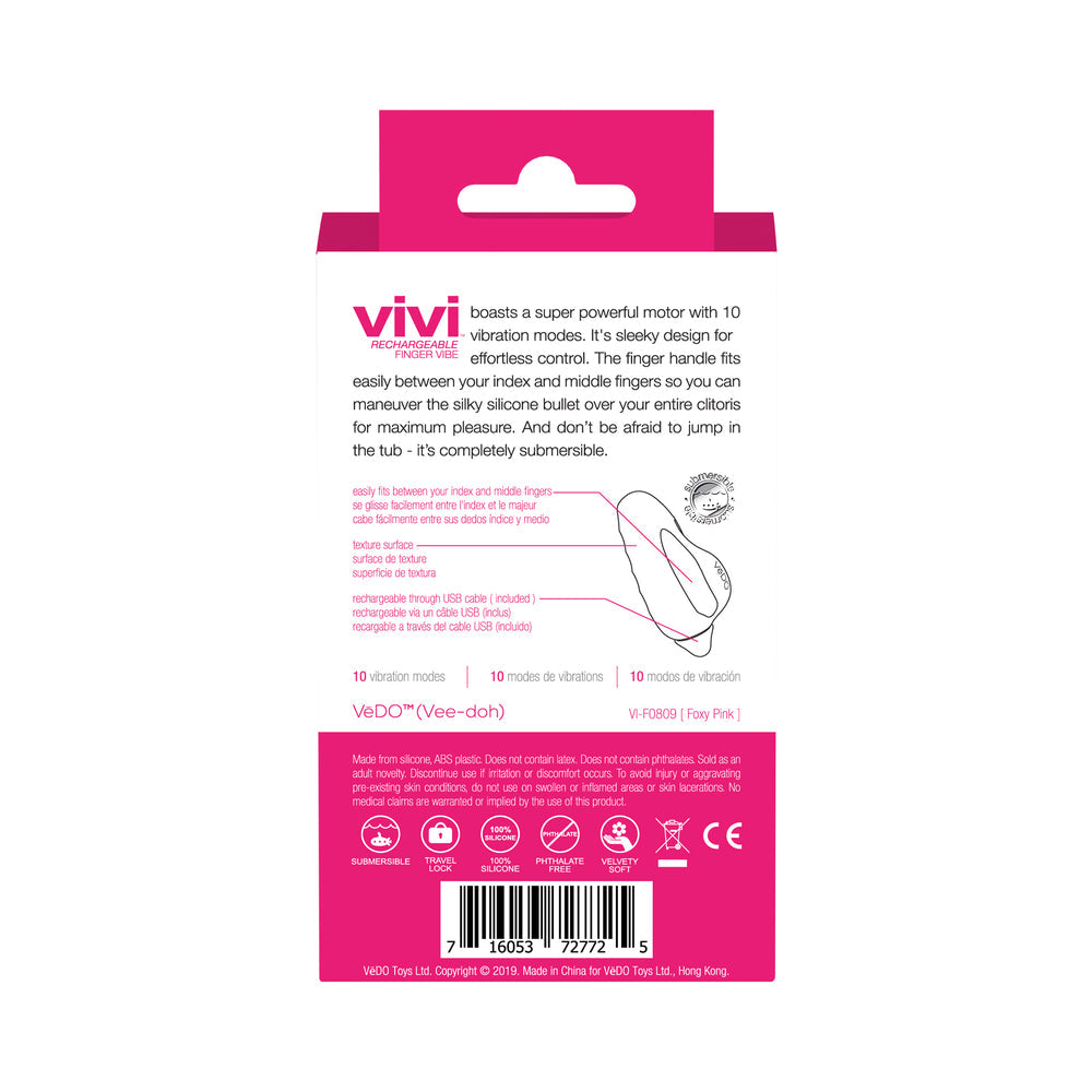 VeDO Vivi Finger Vibe – Handheld Vibrator with 10 Vibration Modes – Pink