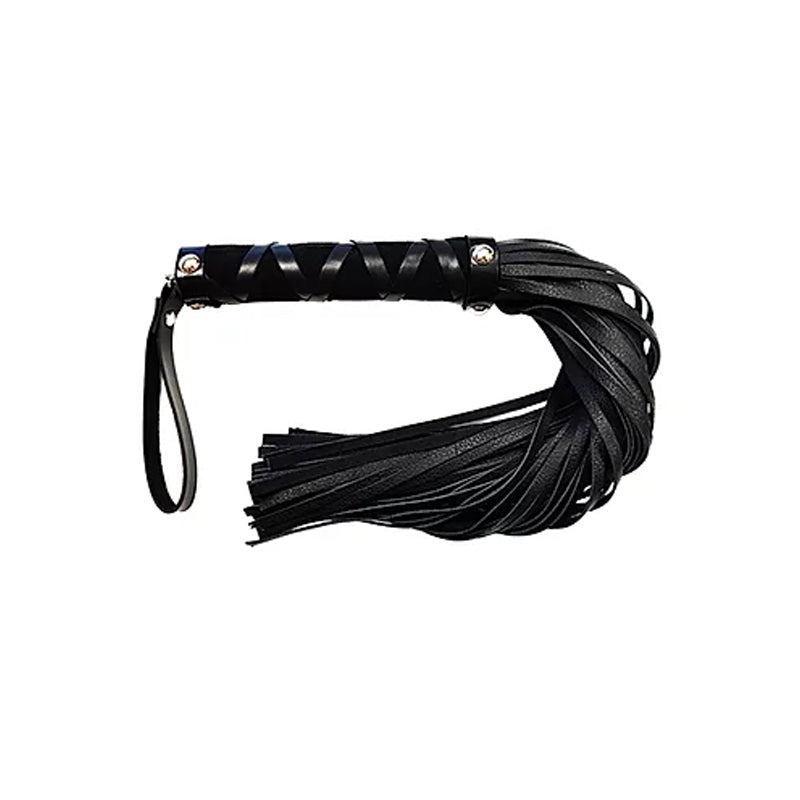 Rouge Garments Short Leather Flogger with Studded Handle – Black