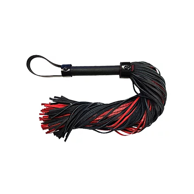Rouge Garments Leather Long Flogger with Leather Handle - Burgundy & Black