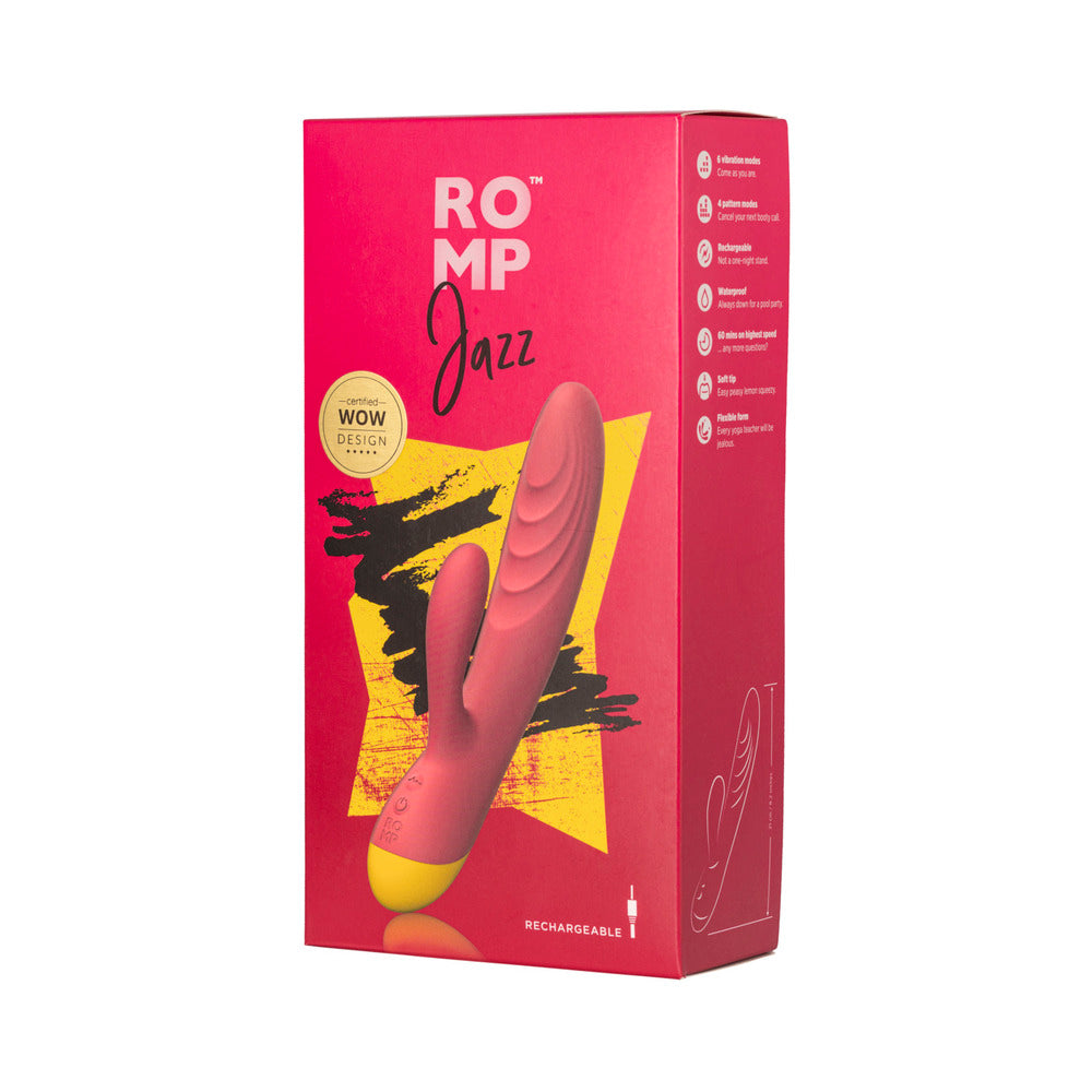 ROMP Jazz Rechargeable Silicone Rabbit Vibrator with G-Spot and Clitoral Stimulation – Berry