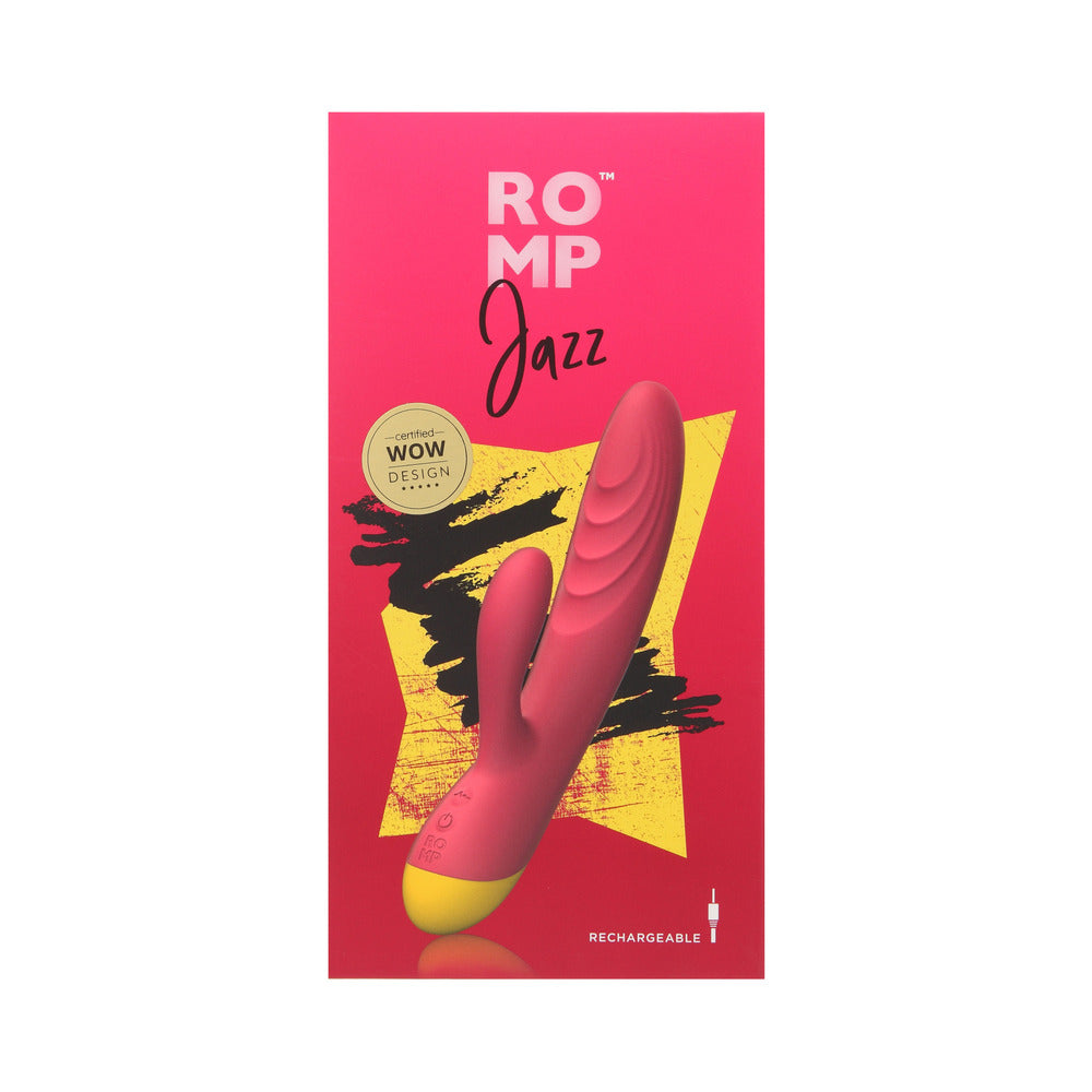 ROMP Jazz Rechargeable Silicone Rabbit Vibrator with G-Spot and Clitoral Stimulation – Berry