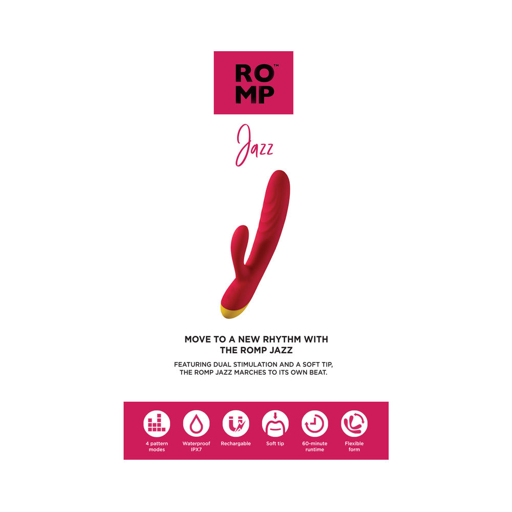 ROMP Jazz Rechargeable Silicone Rabbit Vibrator with G-Spot and Clitoral Stimulation – Berry