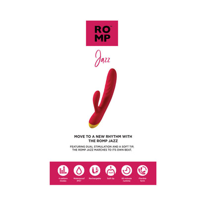 ROMP Jazz Rechargeable Silicone Rabbit Vibrator with G-Spot and Clitoral Stimulation – Berry