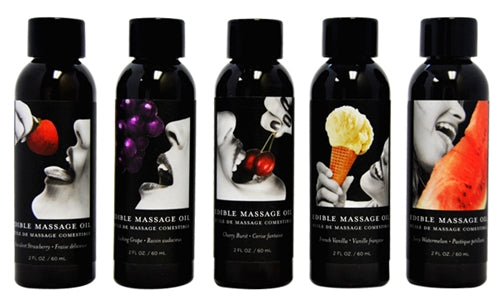 Earthly Body Edible Massage Oil - 25 Count Display - Assorted Flavors - 2 Fl. Oz. Bottles