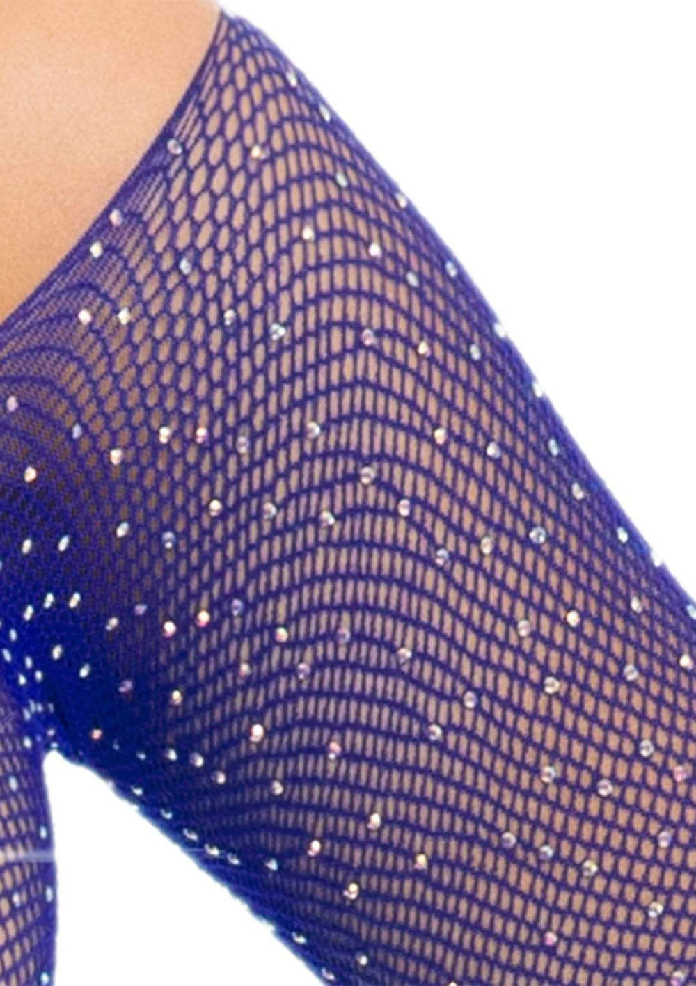 Leg Avenue Rhinestone Fishnet Bodysuit - Long Sleeve - Snap Crotch - Royal Blue