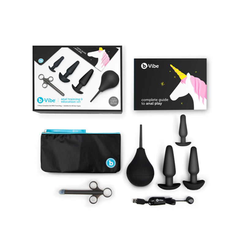 b-Vibe 7-Piece Anal Training Kit with Educational Guide – Black