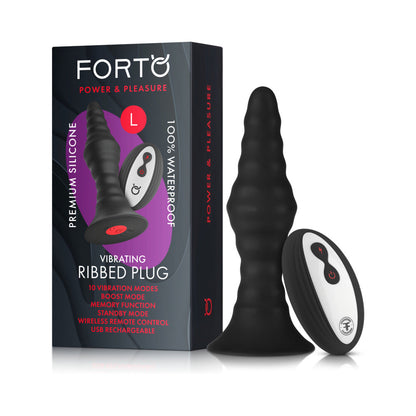Forto Large Rechargeable Remote-Controlled Silicone Anal Plug – Black
