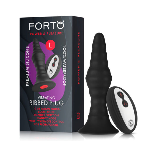Forto Large Rechargeable Remote-Controlled Silicone Anal Plug – Black