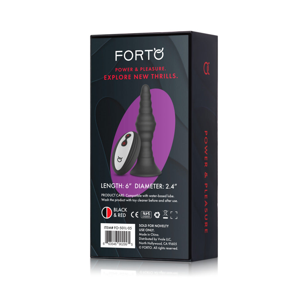 Forto Large Rechargeable Remote-Controlled Silicone Anal Plug – Black