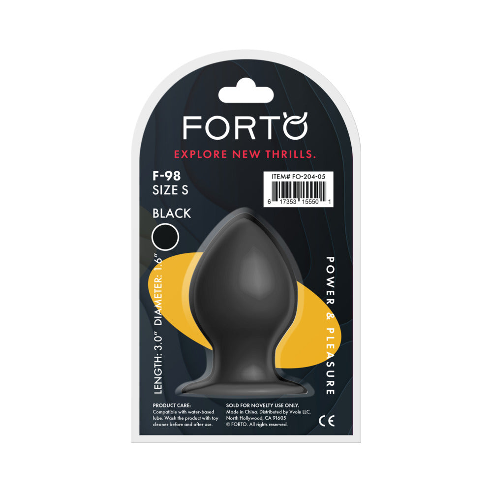 Forto F-98 Cone Silicone Anal Plug – Small, Black, Suction Cup Base
