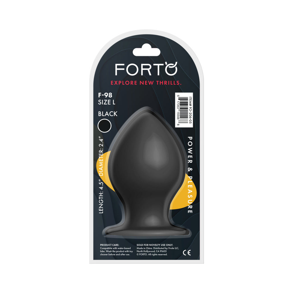 Forto F-98 Large Silicone Anal Plug with Suction Cup Base - Black