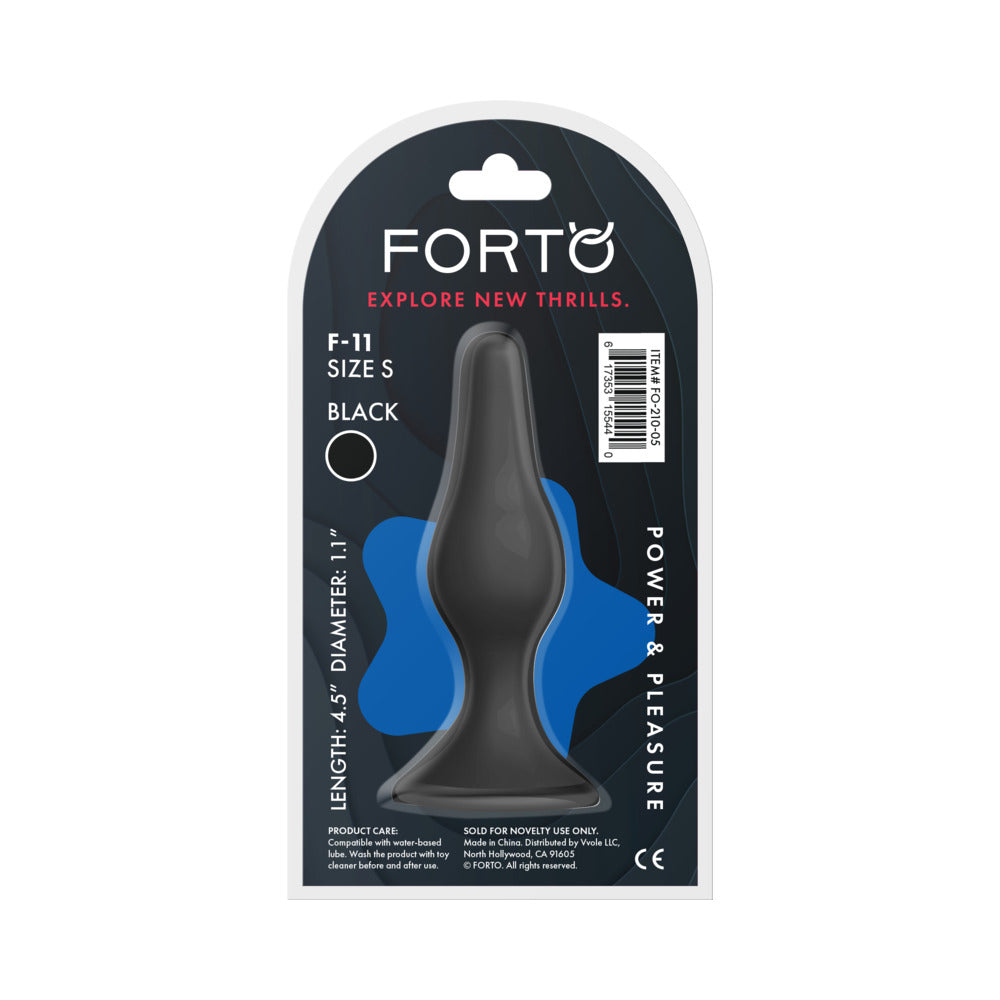 Forto F-11 Lungo Silicone Anal Plug – Small Black with Suction Cup Base