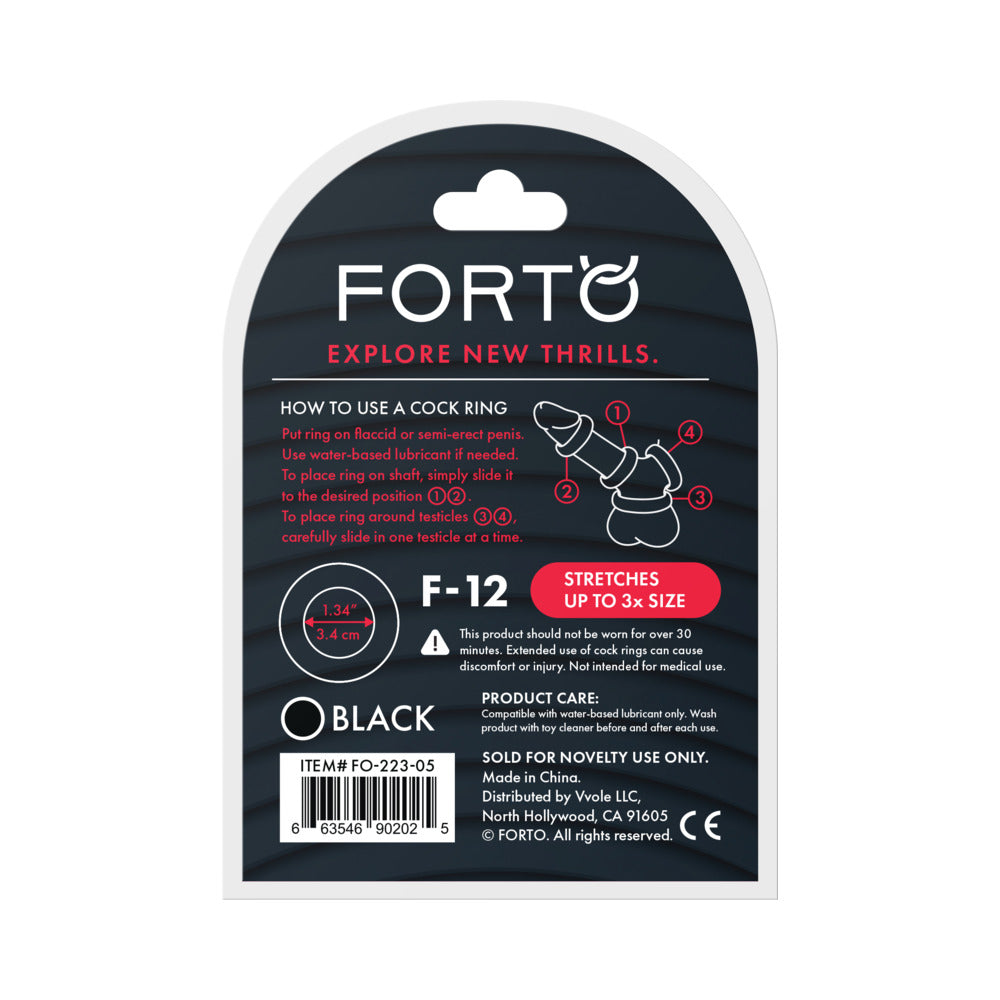 Forto F-12 Liquid Silicone Cockring – Black – 35mm