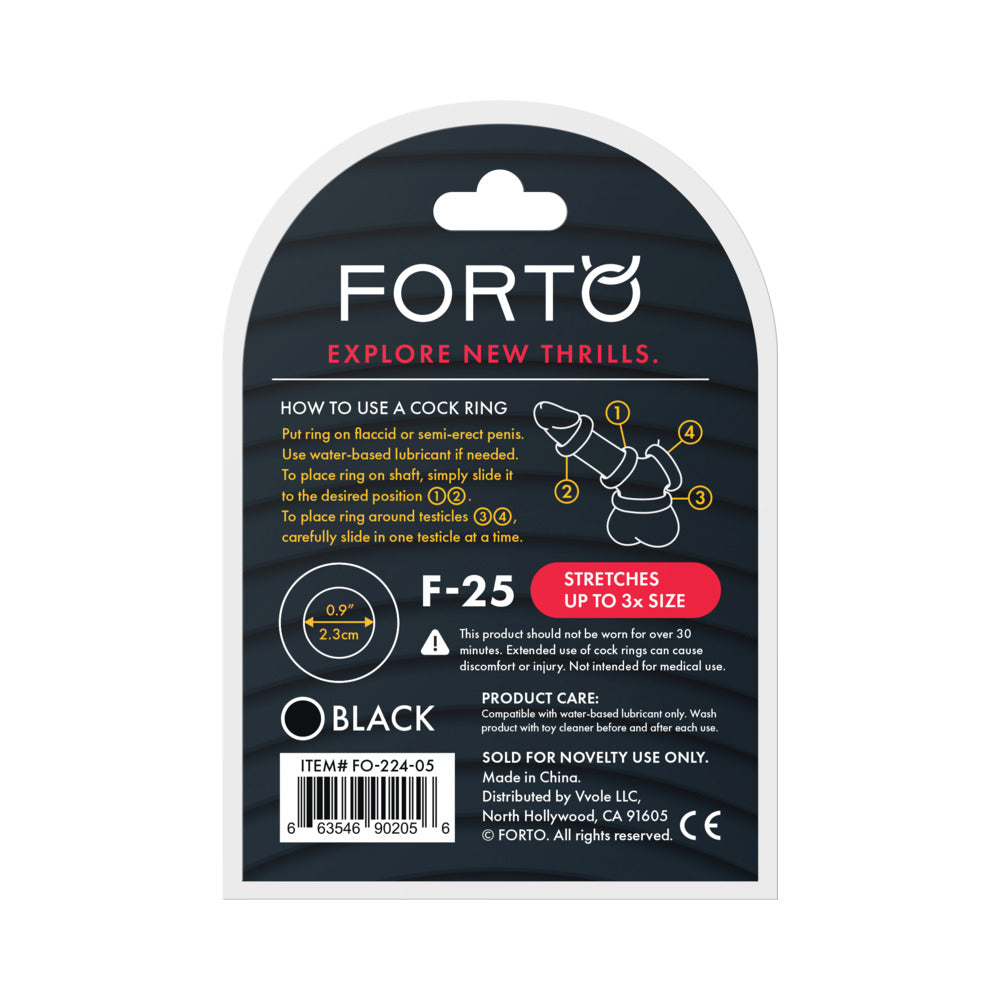 Forto F-25 Liquid Silicone Cockring - Black - 23mm