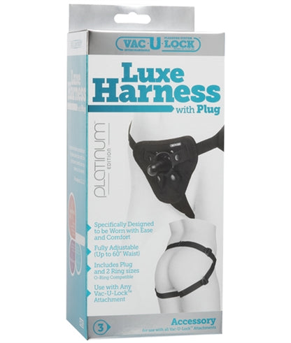Doc Johnson Vac-U-Lock Platinum Edition Luxe Harness – Adjustable Black Neoprene