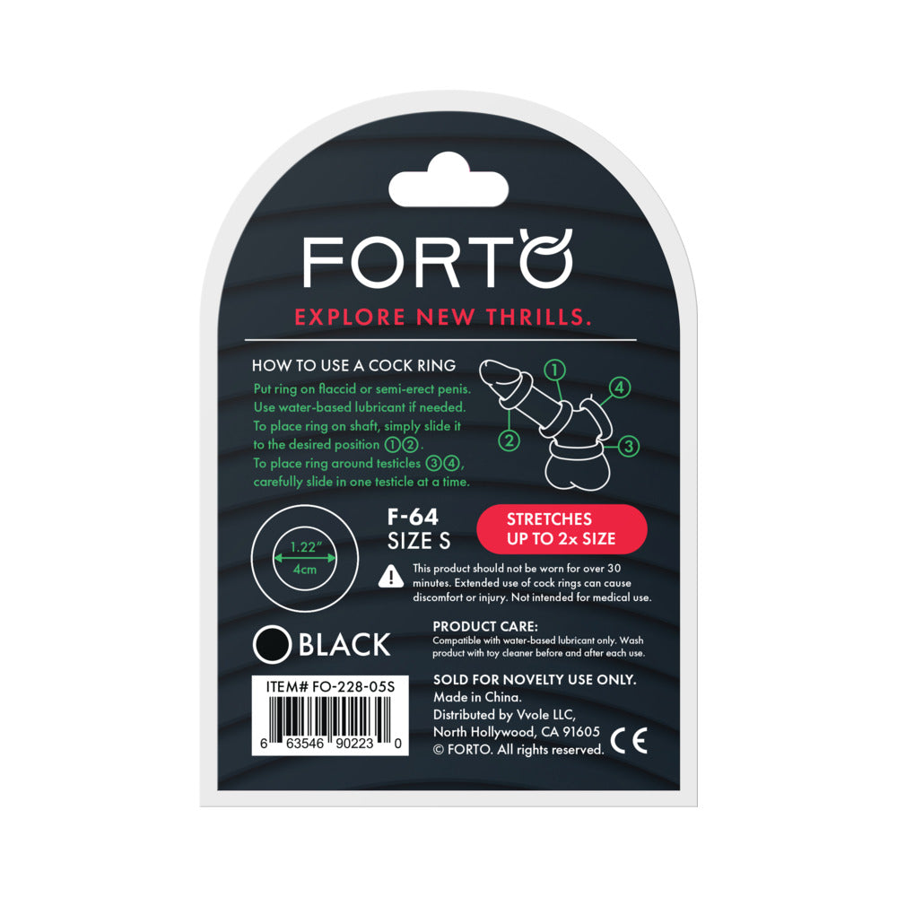Forto F-64 Wide Liquid Silicone Cockring – Black – Small
