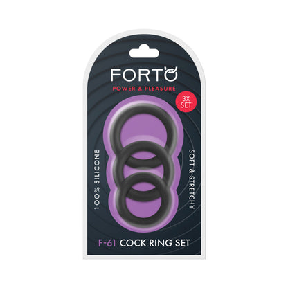 Forto F-61 3-Piece Silicone Cockring Set – Black