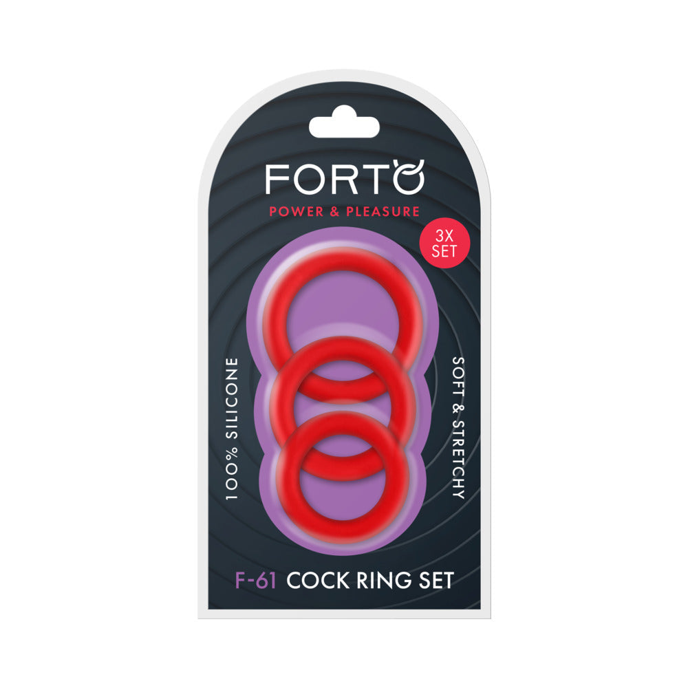Forto F-61 3-Piece Silicone Cockring Set – Red