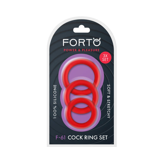 Forto F-61 3-Piece Silicone Cockring Set – Red