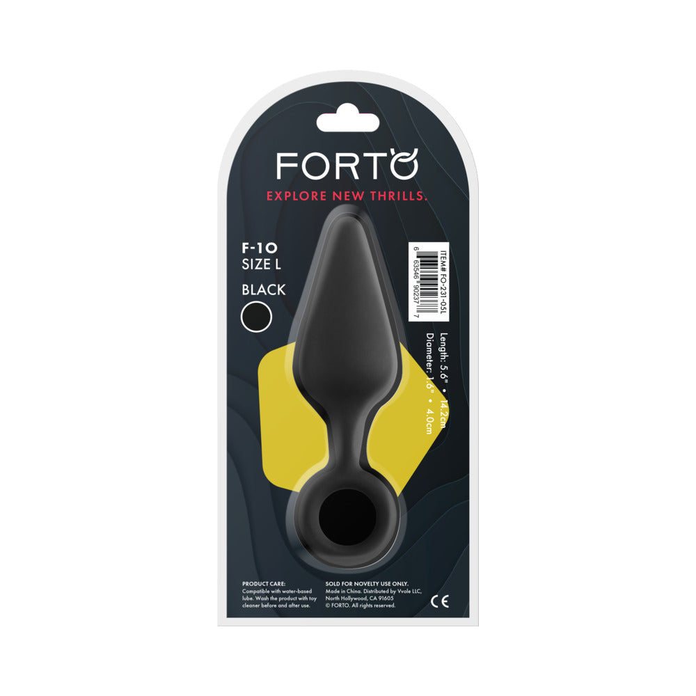Forto F-10 Silicone Anal Plug – Large Black with Pull Ring