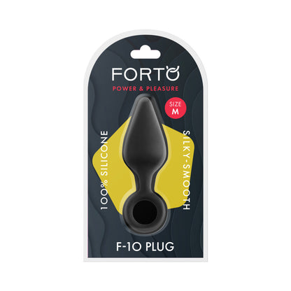 Forto F-10 Medium Silicone Anal Plug with Pull Ring - Black