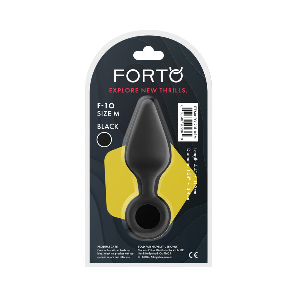 Forto F-10 Medium Silicone Anal Plug with Pull Ring - Black