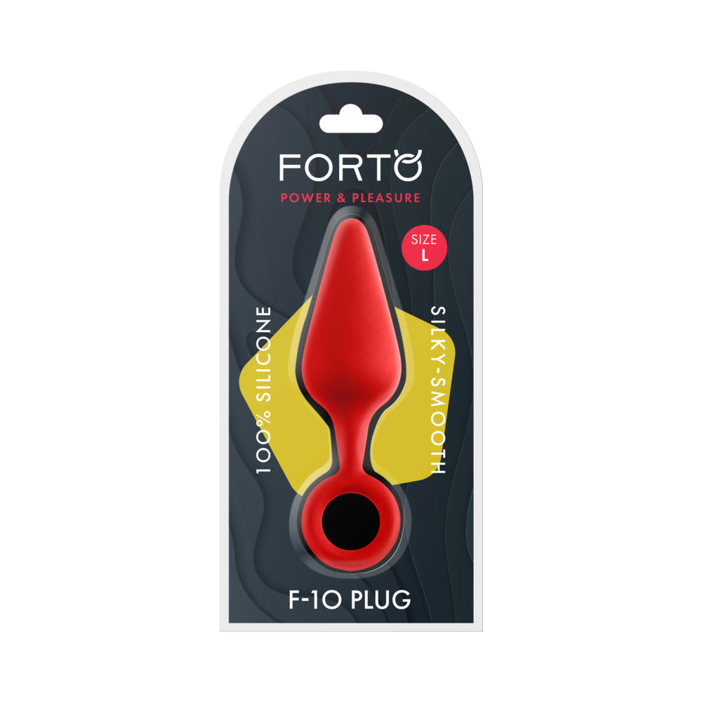 Forto F-10 Large Silicone Anal Plug with Pull Ring – Red