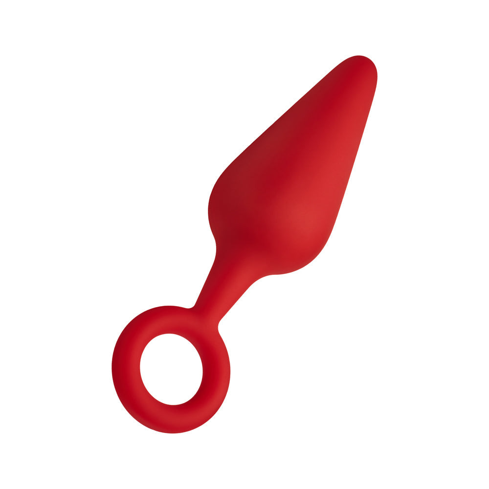 Forto F-10 Large Silicone Anal Plug with Pull Ring – Red
