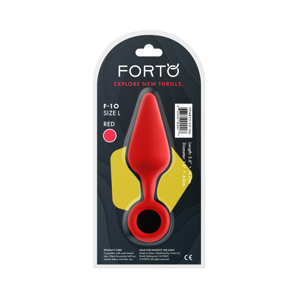 Forto F-10 Large Silicone Anal Plug with Pull Ring – Red