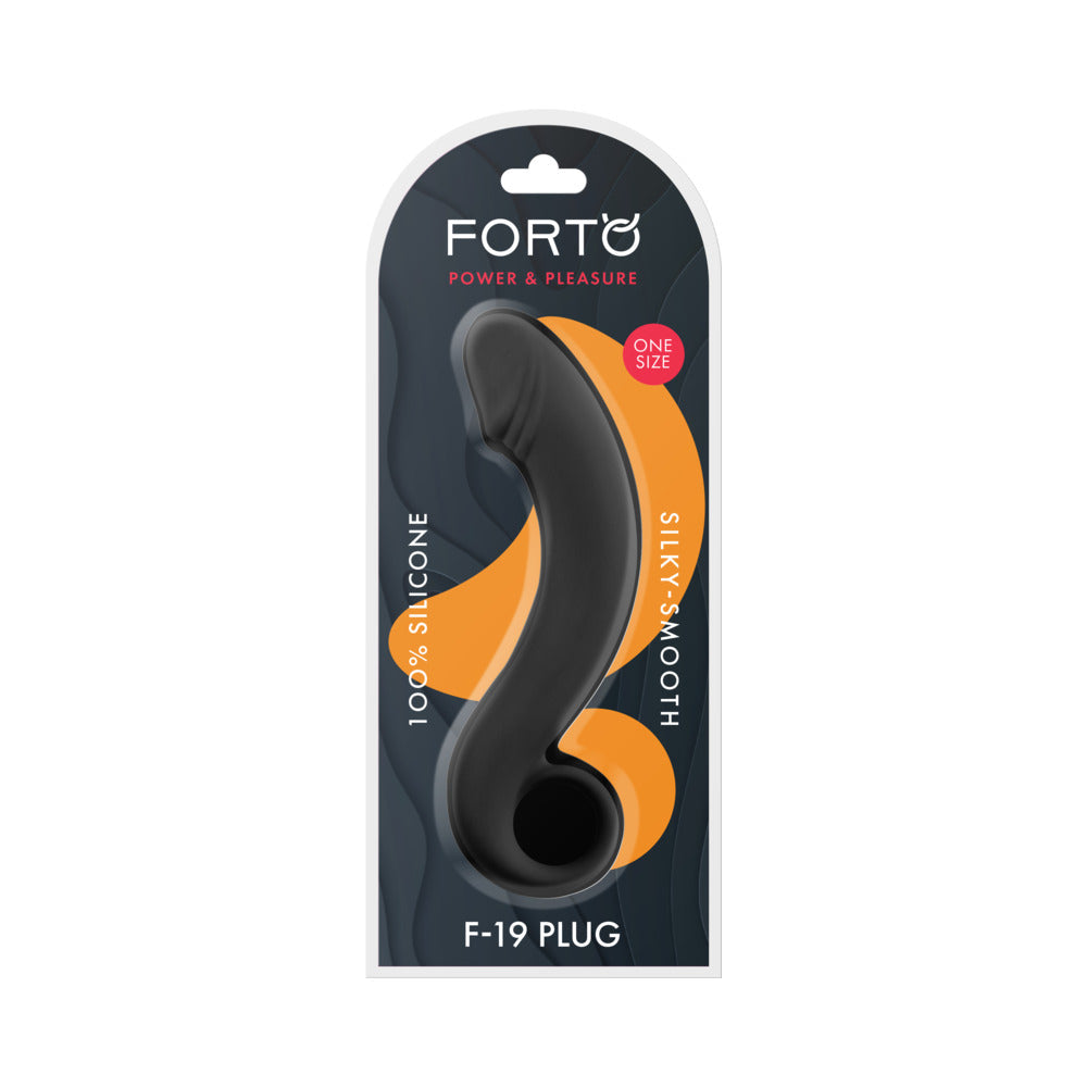 Forto F-19 Silicone Anal Plug – Black – Curved Shape with Ring Base