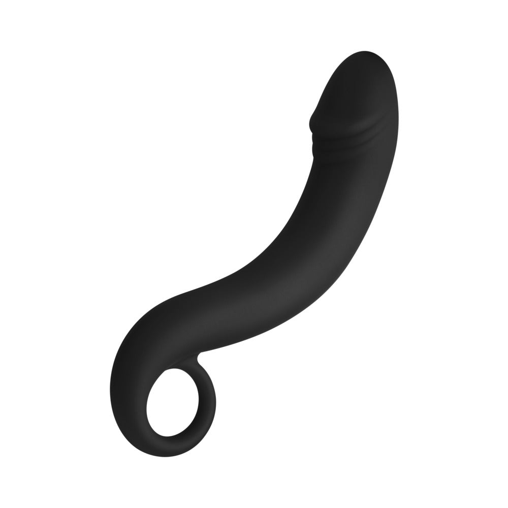Forto F-19 Silicone Anal Plug – Black – Curved Shape with Ring Base