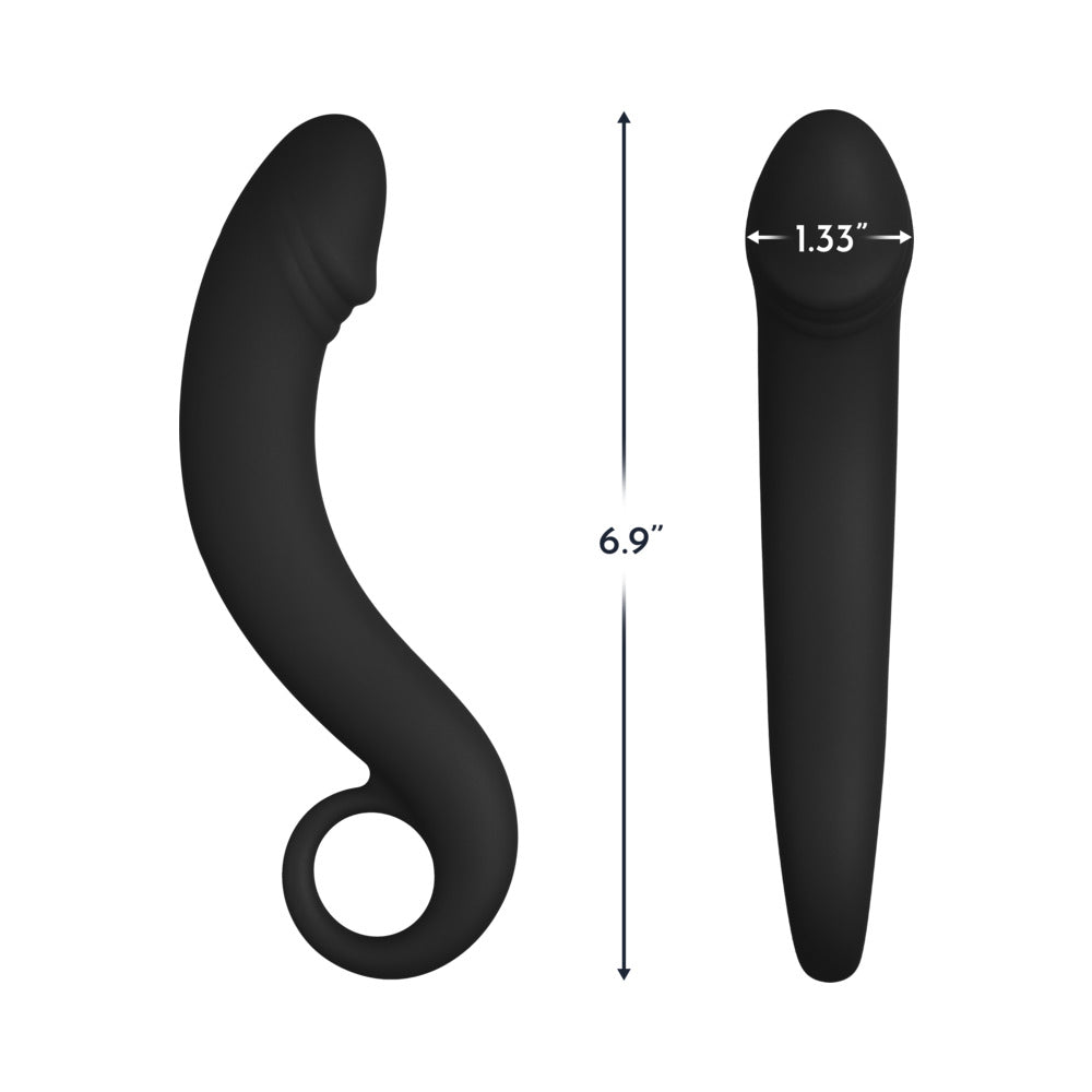 Forto F-19 Silicone Anal Plug – Black – Curved Shape with Ring Base