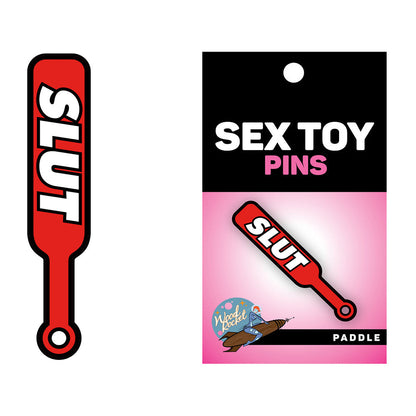 Wood Rocket Sex Toy Pin Paddle – Red with White Text