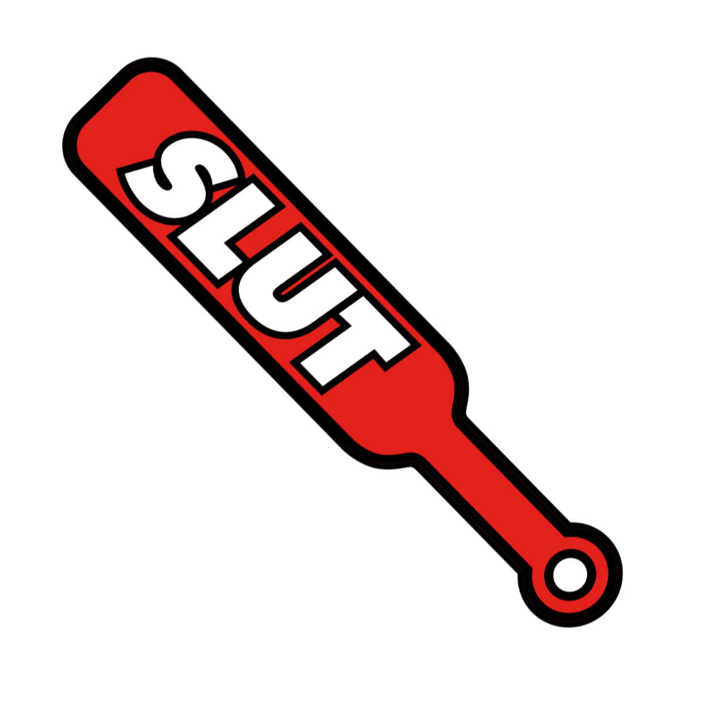 Wood Rocket Sex Toy Pin Paddle – Red with White Text