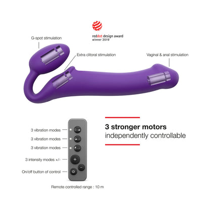 Strap-On-Me Rechargeable Remote-Controlled Silicone Vibrating Bendable Strap-On - Purple - Size M