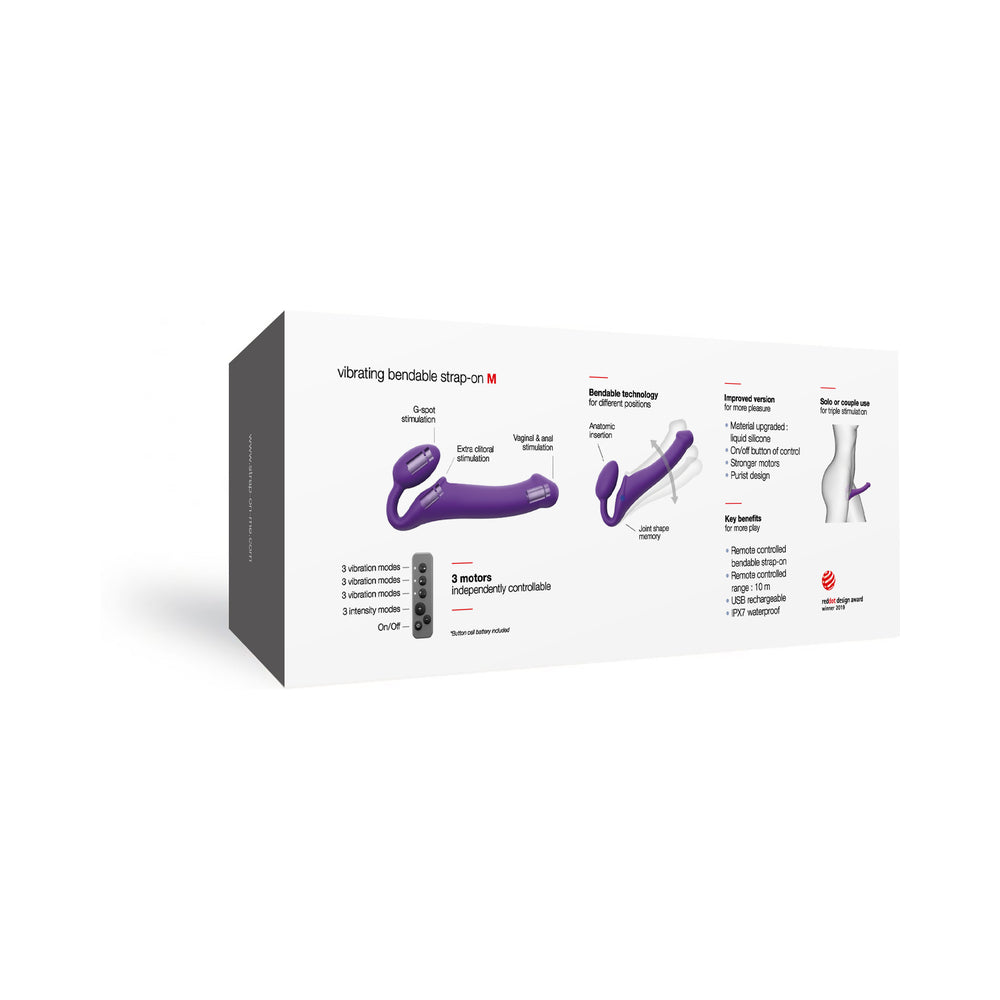 Strap-On-Me Rechargeable Remote-Controlled Silicone Vibrating Bendable Strap-On - Purple - Size M