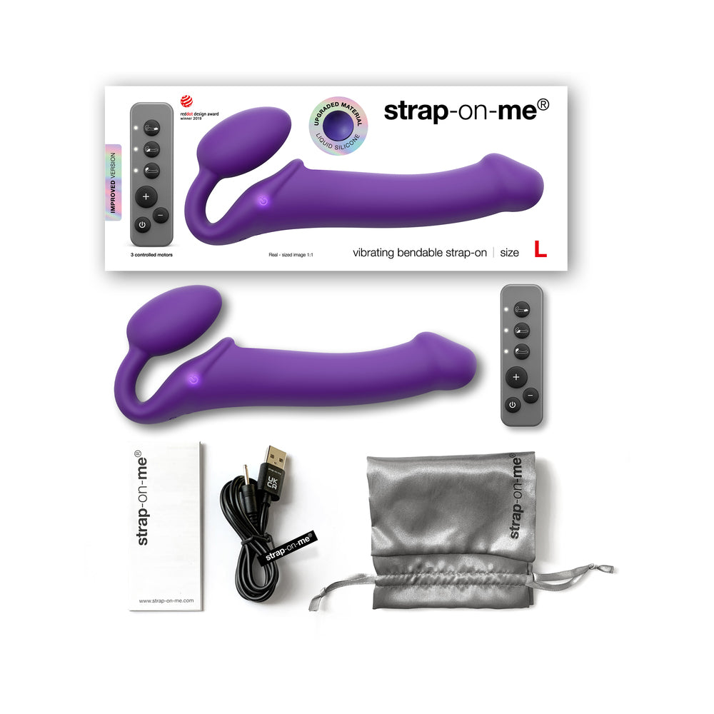 Strap-On-Me Rechargeable Remote-Controlled Silicone Vibrating Bendable Strap-On - Purple