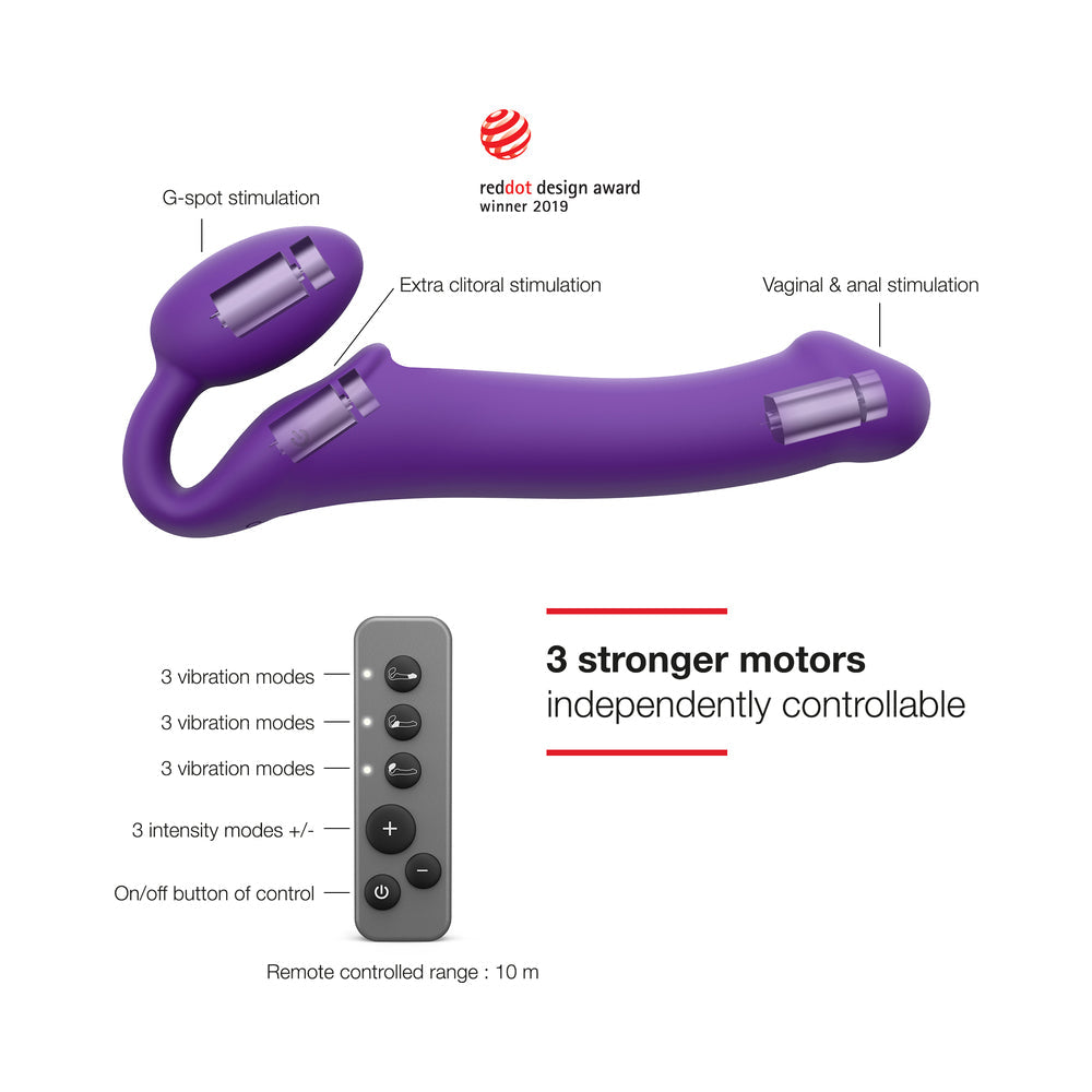 Strap-On-Me Rechargeable Remote-Controlled Silicone Vibrating Bendable Strap-On - Purple