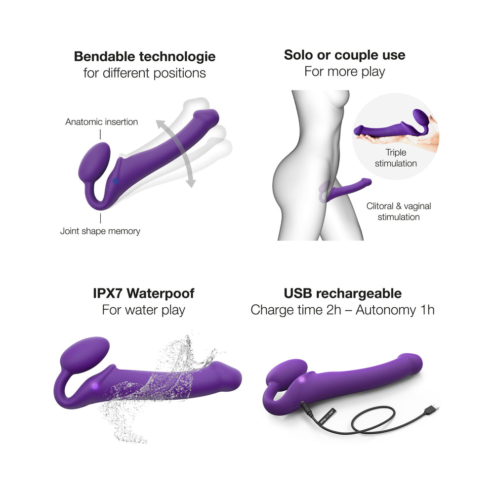 Strap-On-Me Rechargeable Remote-Controlled Silicone Vibrating Bendable Strap-On - Purple