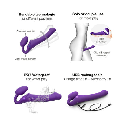 Strap-On-Me Rechargeable Remote-Controlled Silicone Vibrating Bendable Strap-On - Purple