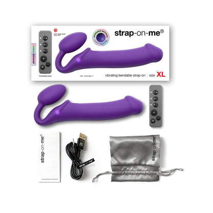 Strap-On-Me Rechargeable Remote-Controlled Silicone Vibrating Bendable Strap-On - Purple XL
