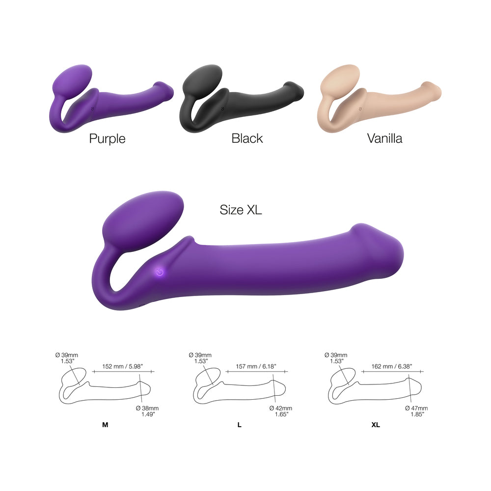 Strap-On-Me Rechargeable Remote-Controlled Silicone Vibrating Bendable Strap-On - Purple XL