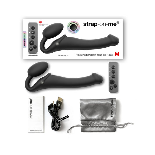 Strap-On-Me Rechargeable Remote-Controlled Silicone Vibrating Bendable Strap-On – Black