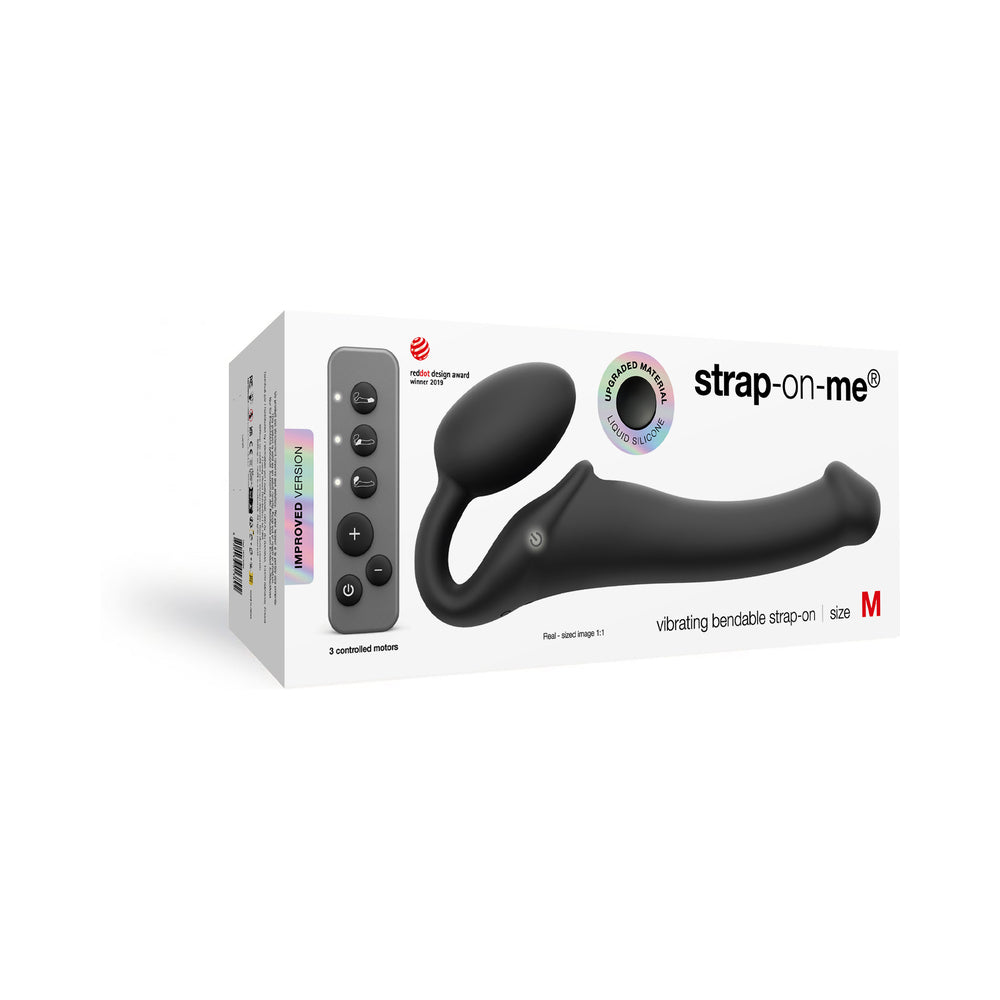 Strap-On-Me Rechargeable Remote-Controlled Silicone Vibrating Bendable Strap-On – Black
