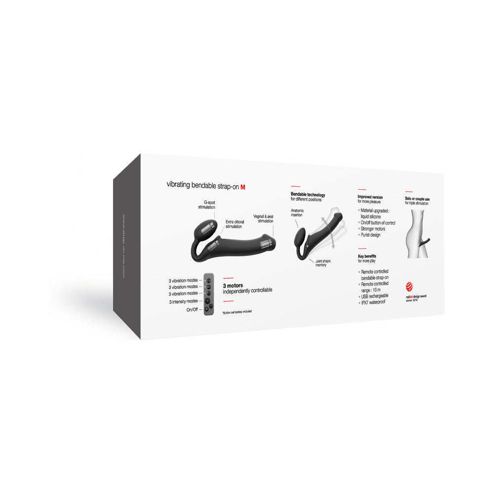 Strap-On-Me Rechargeable Remote-Controlled Silicone Vibrating Bendable Strap-On – Black
